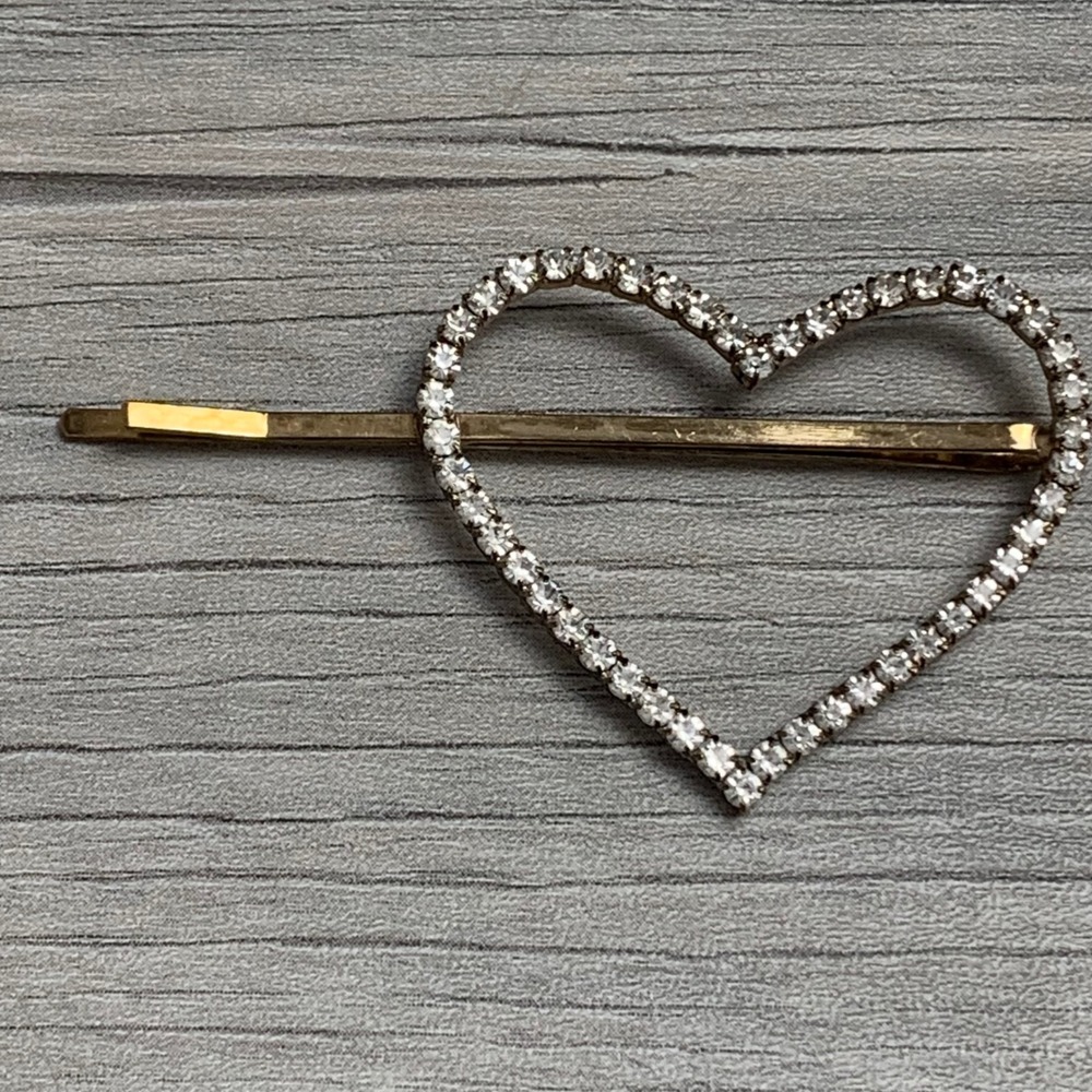 Gold Tone Rhinestone Heart Bobby Pin Hair Clip Sparkling Crystal Accessory